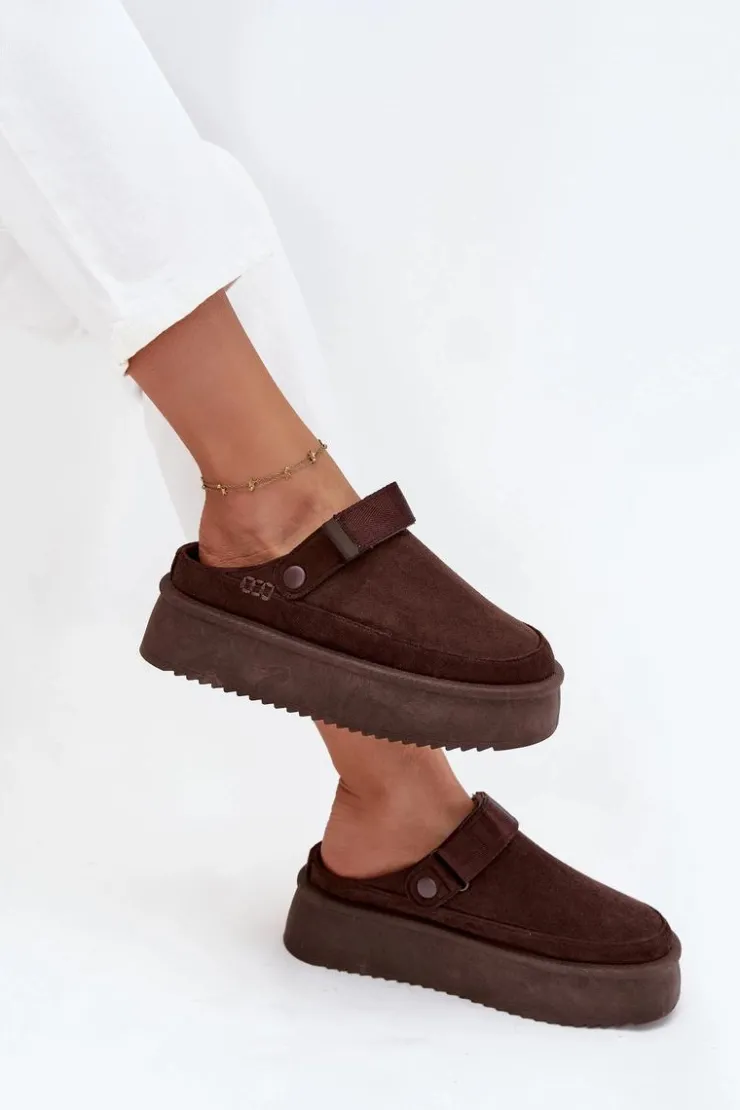 New Boto Śniegowce Damskie Na Platformie Z Rzepem Czekoladowe Jorielle