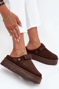 New Boto Śniegowce Damskie Na Platformie Z Rzepem Czekoladowe Jorielle