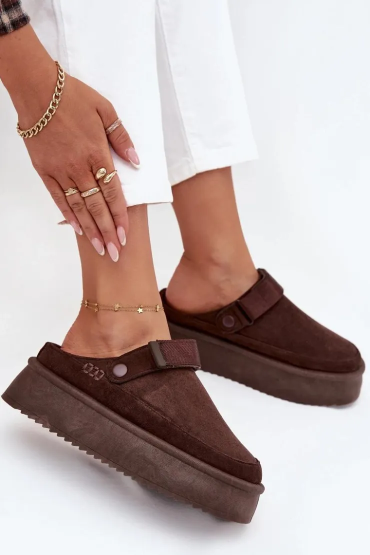 New Boto Śniegowce Damskie Na Platformie Z Rzepem Czekoladowe Jorielle