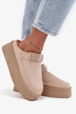 Damskie Boto Śniegowce Damskie Na Platformie Z Rzepem Jasnobeżowe Jorielle