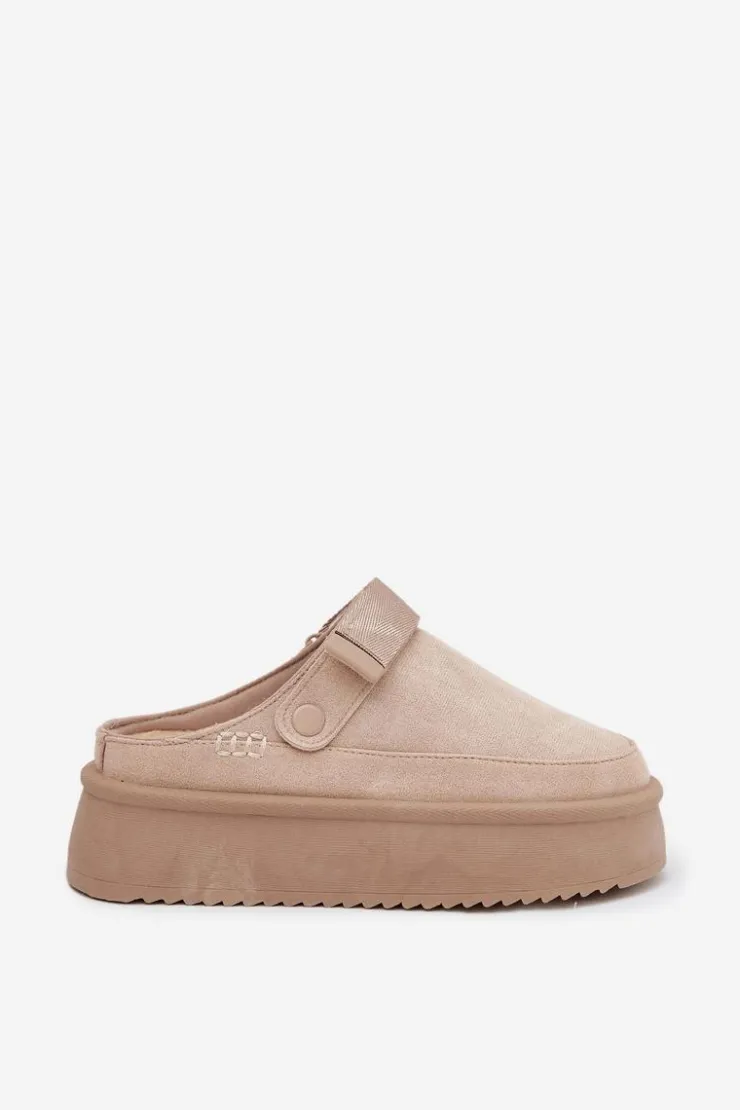 Damskie Boto Śniegowce Damskie Na Platformie Z Rzepem Jasnobeżowe Jorielle