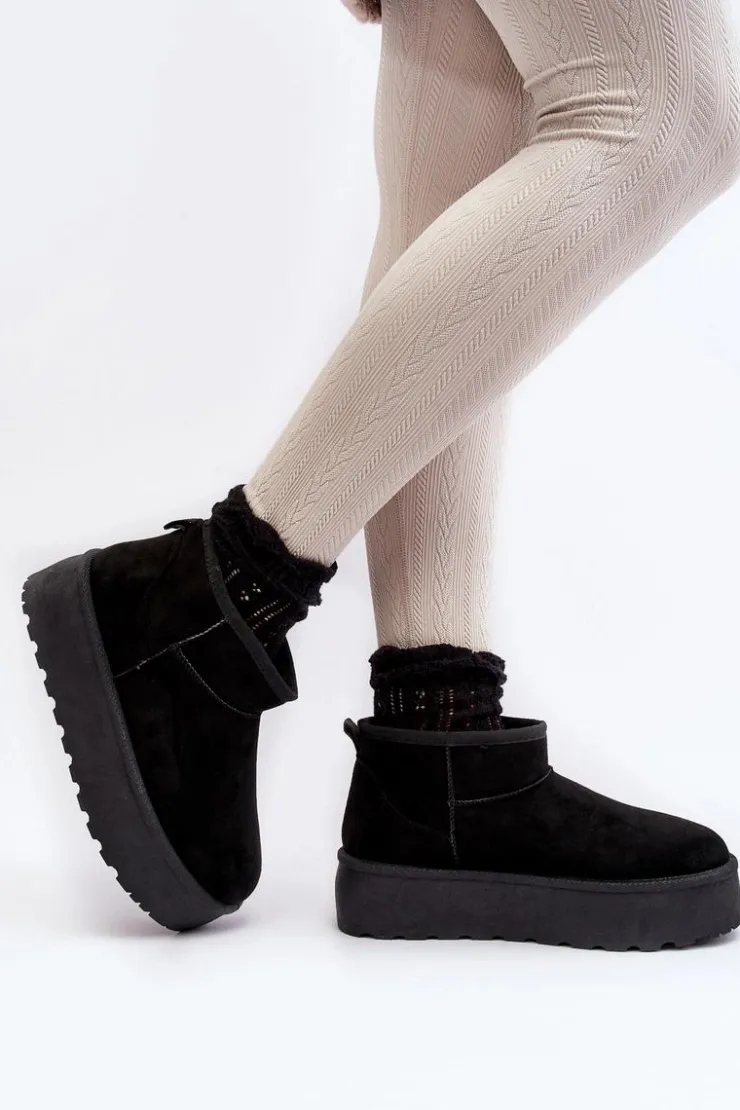 Discount Boto Śniegowce Damskie Na Platformie Czarne Mennja