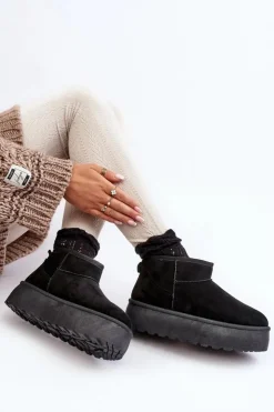 Discount Boto Śniegowce Damskie Na Platformie Czarne Mennja