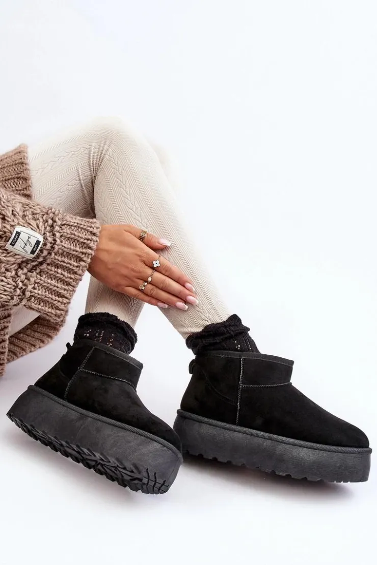 Discount Boto Śniegowce Damskie Na Platformie Czarne Mennja