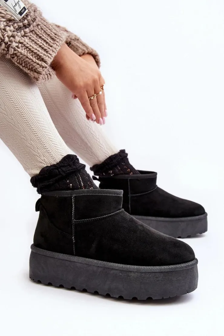 Discount Boto Śniegowce Damskie Na Platformie Czarne Mennja