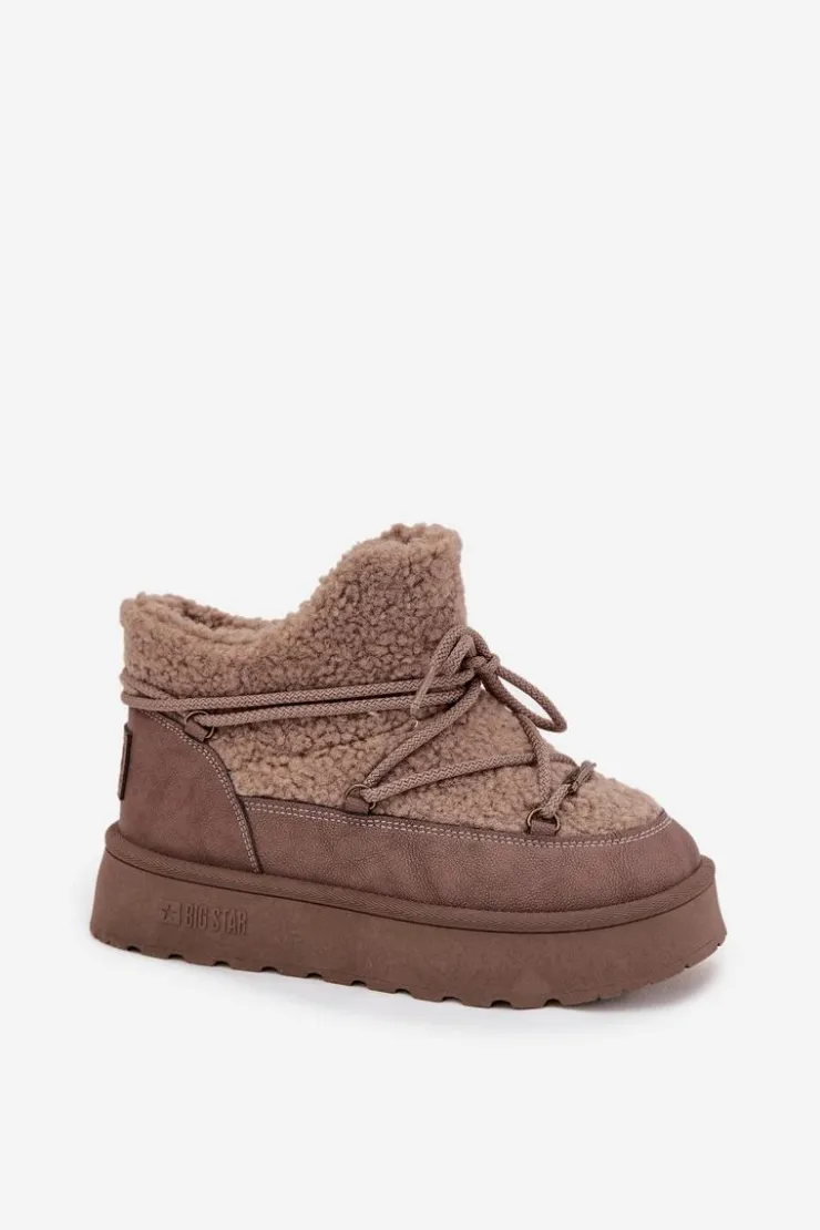 Outlet Big Star Shoes Śniegowce Damskie Na Platformie Z Futerkiem Typu Baranek Big Star SS274112 Brązowe Brązowy