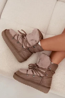 D.Franklin Śniegowce Damskie*Śniegowce Damskie Na Platformie Z Futerkiem DFSH37022 Beżowe