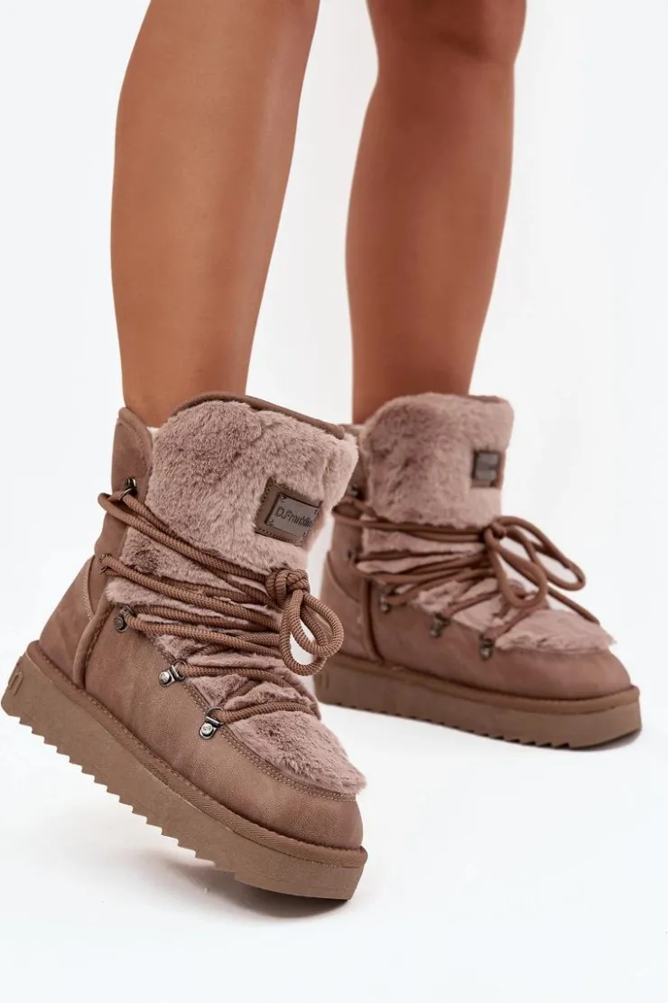 D.Franklin Śniegowce Damskie*Śniegowce Damskie Na Platformie Z Futerkiem DFSH37022 Beżowe