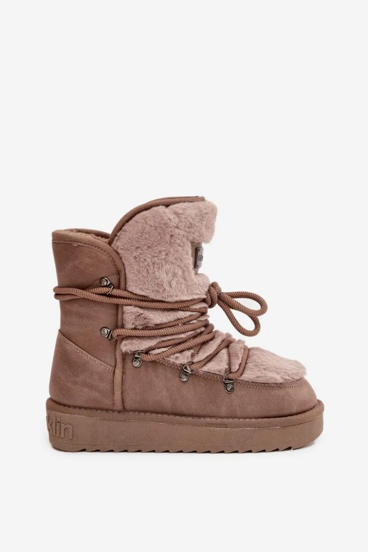 D.Franklin Śniegowce Damskie*Śniegowce Damskie Na Platformie Z Futerkiem DFSH37022 Beżowe