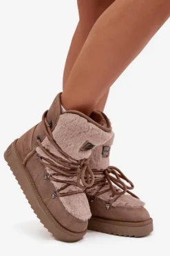 D.Franklin Śniegowce Damskie*Śniegowce Damskie Na Platformie Z Futerkiem DFSH37022 Beżowe