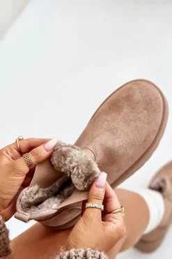 Hot Boto Śniegowce Damskie Na Platformie Z Elastycznymi Wstawkami Ciemnobeżowe Rialine