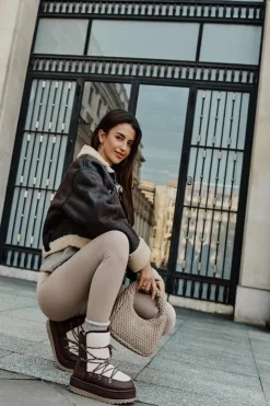 Boto Śniegowce Damskie*Śniegowce Damskie Na Platformie Z Wiązaniem Brązowe Riaviana