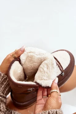 Boto Śniegowce Damskie*Śniegowce Damskie Na Platformie Z Wiązaniem Brązowe Riaviana