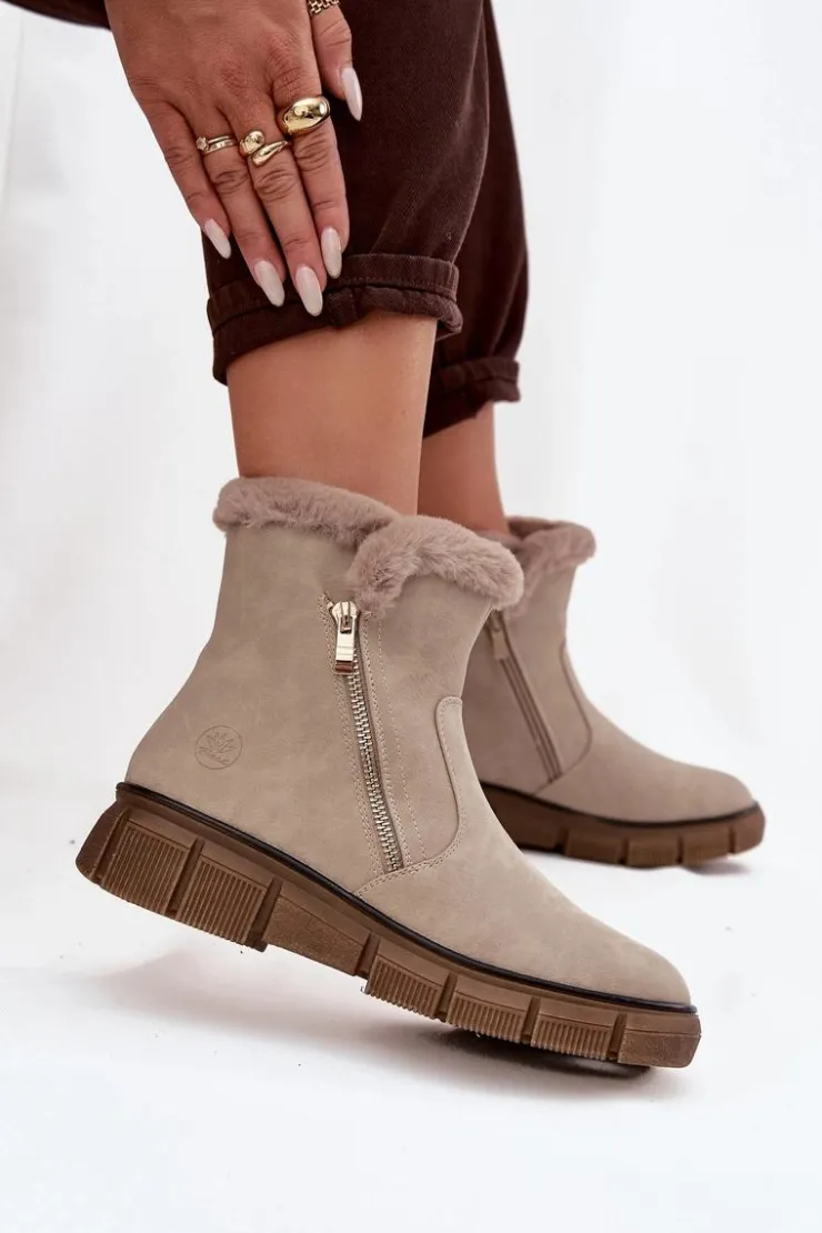 Damskie Evento Śniegowce Damskie Na Platformie Z Futerkiem Beżowe Briselle