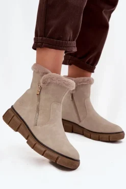 Damskie Evento Śniegowce Damskie Na Platformie Z Futerkiem Beżowe Briselle