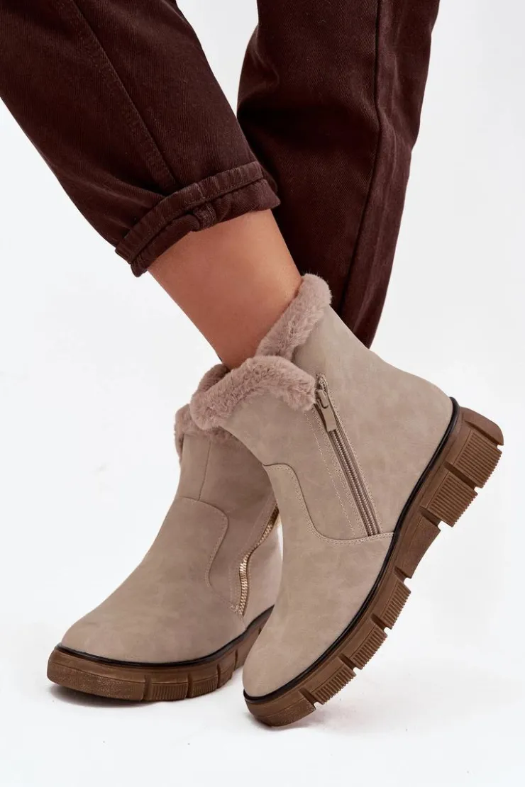 Damskie Evento Śniegowce Damskie Na Platformie Z Futerkiem Beżowe Briselle