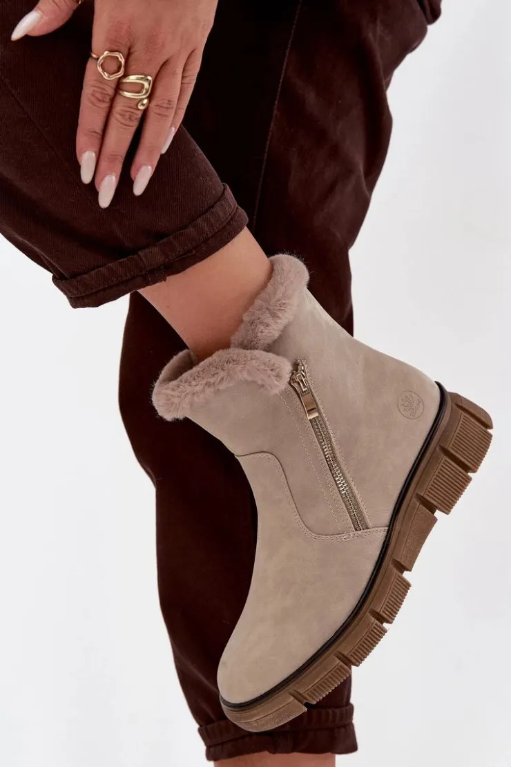 Damskie Evento Śniegowce Damskie Na Platformie Z Futerkiem Beżowe Briselle