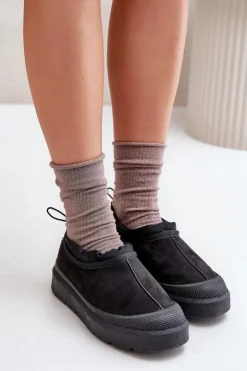 Discount Boto Śniegowce Damskie Na Platformie Z Niską Cholewką Czarne Izamine Czarny