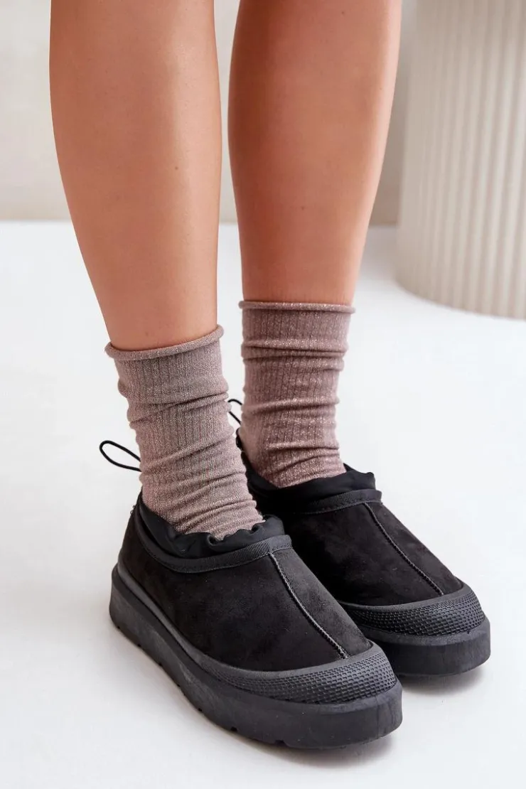 Discount Boto Śniegowce Damskie Na Platformie Z Niską Cholewką Czarne Izamine Czarny