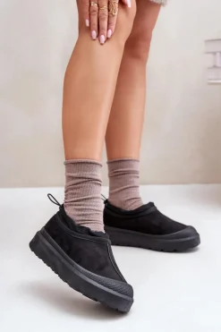 Discount Boto Śniegowce Damskie Na Platformie Z Niską Cholewką Czarne Izamine Czarny