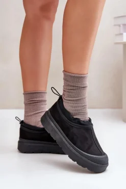 Discount Boto Śniegowce Damskie Na Platformie Z Niską Cholewką Czarne Izamine Czarny