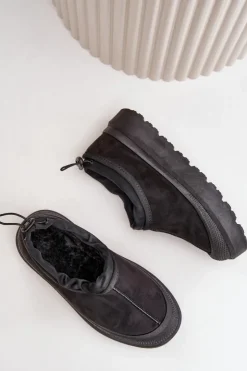 Discount Boto Śniegowce Damskie Na Platformie Z Niską Cholewką Czarne Izamine Czarny