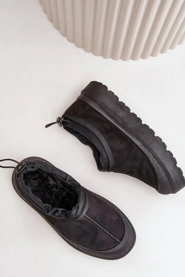 Discount Boto Śniegowce Damskie Na Platformie Z Niską Cholewką Czarne Izamine Czarny