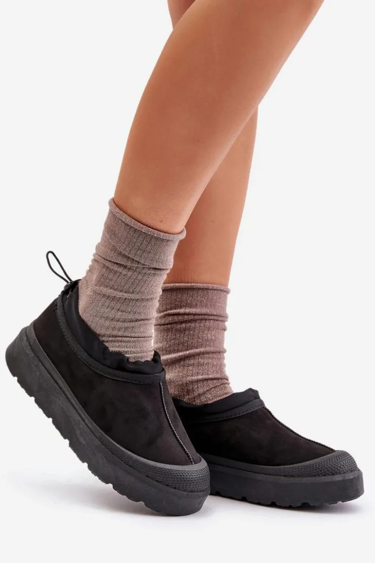 Discount Boto Śniegowce Damskie Na Platformie Z Niską Cholewką Czarne Izamine Czarny