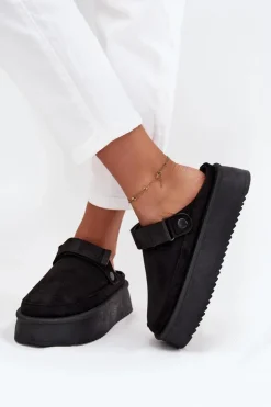 Boto Śniegowce Damskie|Kapcie Klasyczne*Śniegowce Damskie Na Platformie Z Rzepem Czarne Jorielle