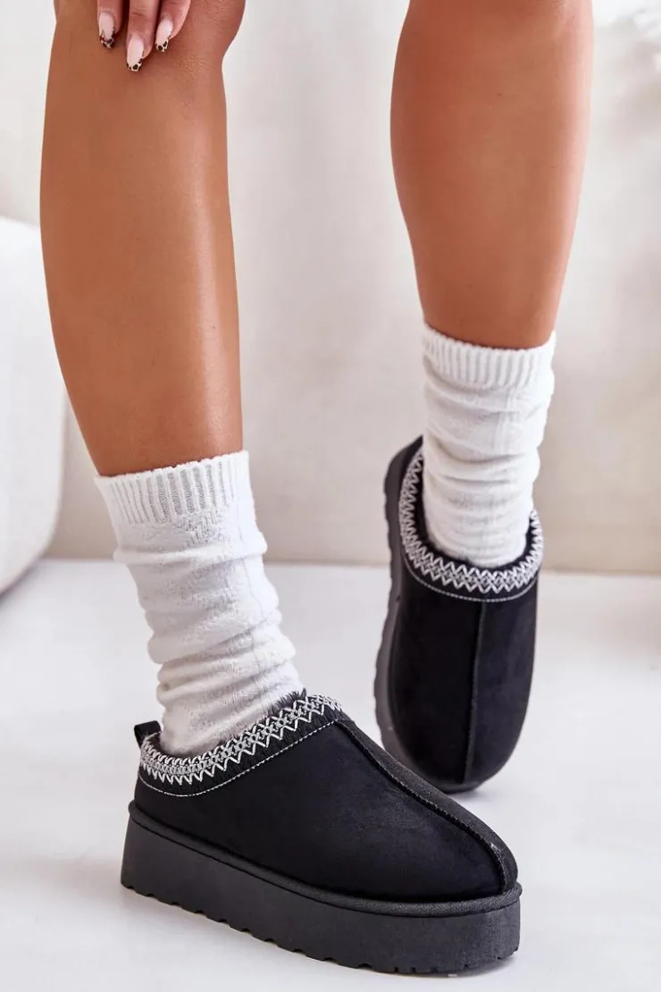 Damskie Boto Śniegowce Damskie Na Platformie Ocieplane Futerkiem Czarne Remenia