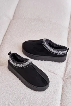 Damskie Boto Śniegowce Damskie Na Platformie Ocieplane Futerkiem Czarne Remenia