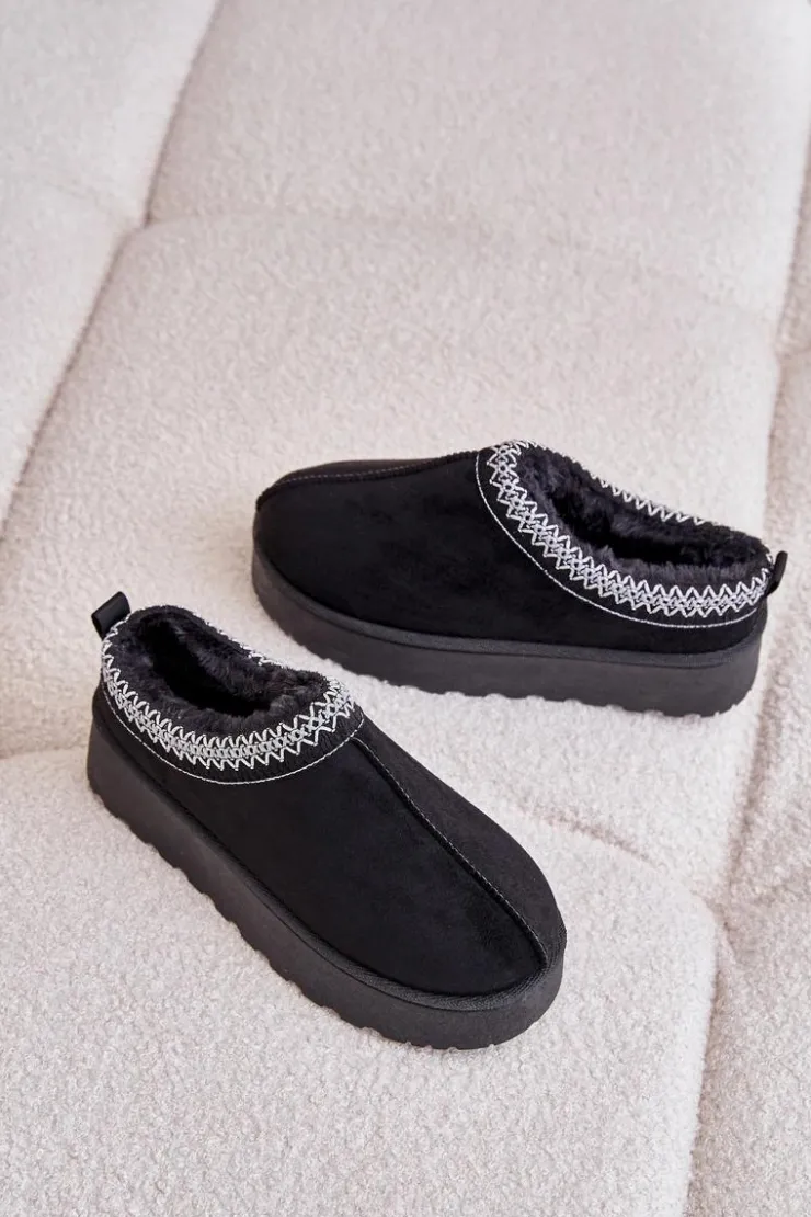 Damskie Boto Śniegowce Damskie Na Platformie Ocieplane Futerkiem Czarne Remenia