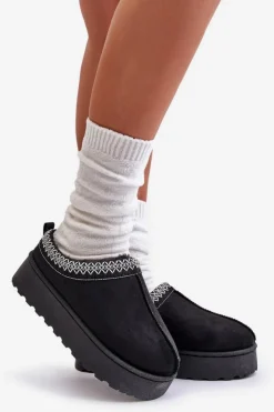 Damskie Boto Śniegowce Damskie Na Platformie Ocieplane Futerkiem Czarne Remenia