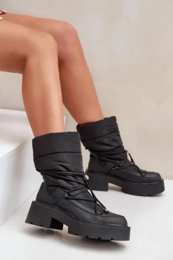 Boto Śniegowce Damskie*Śniegowce Damskie Na Platformie I Płaskim Obcasie Czarne Seandriel