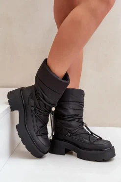 Boto Śniegowce Damskie*Śniegowce Damskie Na Platformie I Płaskim Obcasie Czarne Seandriel