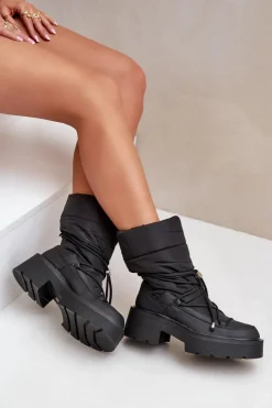 Boto Śniegowce Damskie*Śniegowce Damskie Na Platformie I Płaskim Obcasie Czarne Seandriel