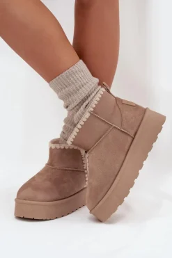 Sale Big Star Shoes Śniegowce Damskie Na Platformie Z Przeszyciami Big Star SS274129 Beżowe Beżowy