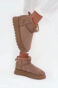 Sale Boto Śniegowce Damskie Na Platformie Ciemnobeżowe Celyra Beżowy