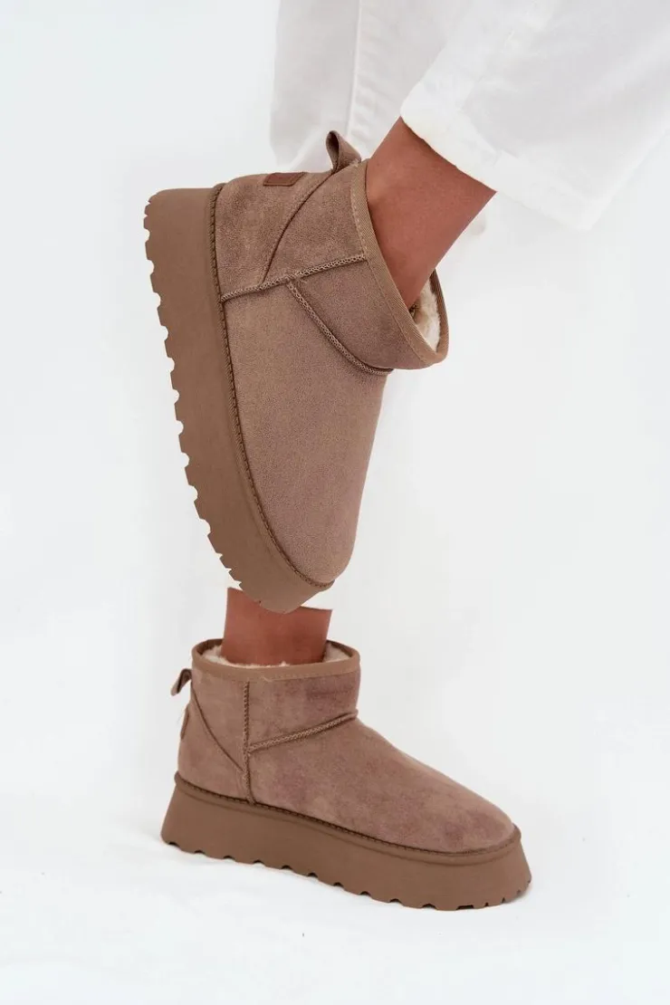 Sale Boto Śniegowce Damskie Na Platformie Ciemnobeżowe Celyra Beżowy