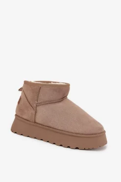 Sale Boto Śniegowce Damskie Na Platformie Ciemnobeżowe Celyra Beżowy