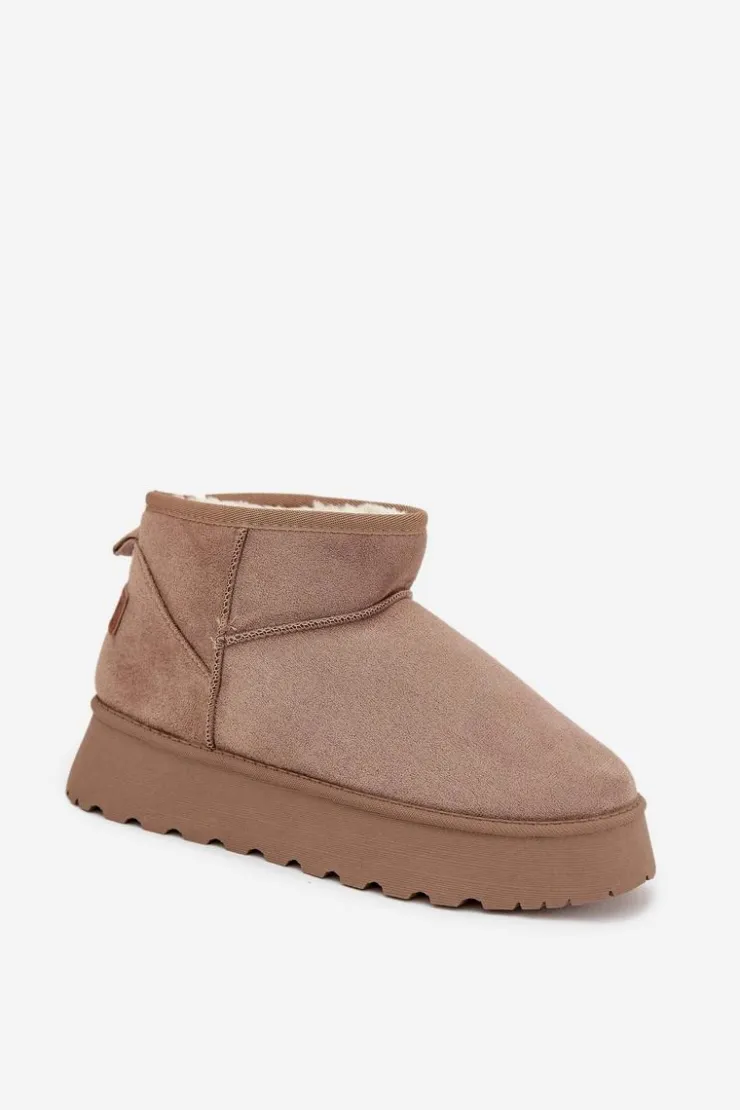 Sale Boto Śniegowce Damskie Na Platformie Ciemnobeżowe Celyra Beżowy