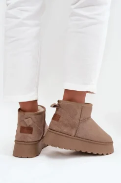 Sale Boto Śniegowce Damskie Na Platformie Ciemnobeżowe Celyra Beżowy