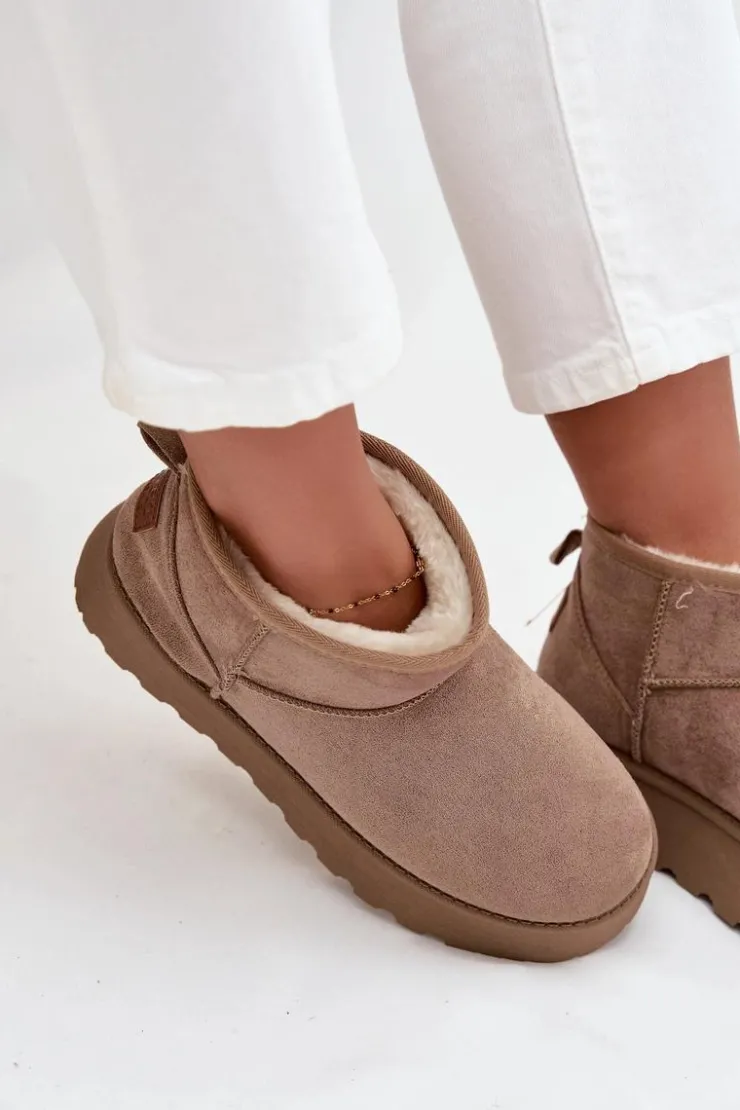 Sale Boto Śniegowce Damskie Na Platformie Ciemnobeżowe Celyra Beżowy