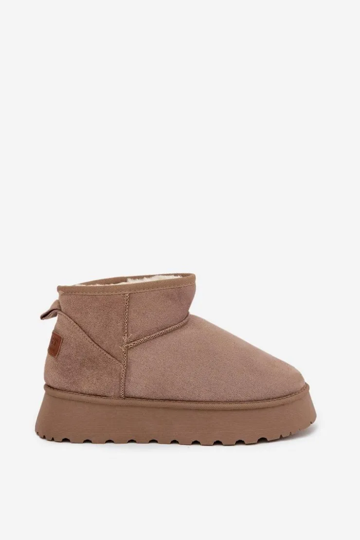 Sale Boto Śniegowce Damskie Na Platformie Ciemnobeżowe Celyra Beżowy