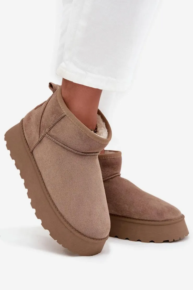 Sale Boto Śniegowce Damskie Na Platformie Ciemnobeżowe Celyra Beżowy