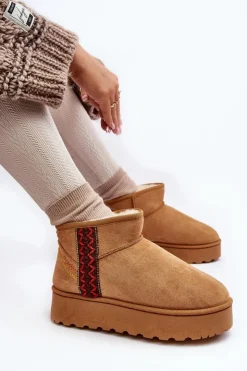 Boto Śniegowce Damskie*Śniegowce Damskie Na Platformie Ocieplane Camel Lomessa