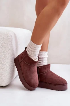 Boto Śniegowce Damskie*Śniegowce Damskie Na Platformie Ocieplane Futerkiem Ciemnobrązowe Xamella Brązowy