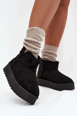 Big Star Shoes Śniegowce Damskie*Śniegowce Damskie Na Platformie Z Przeszyciami Big Star SS274128 Czarne Czarny