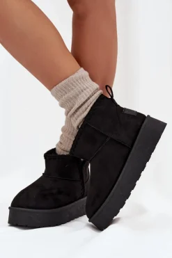 Big Star Shoes Śniegowce Damskie*Śniegowce Damskie Na Platformie Z Przeszyciami Big Star SS274128 Czarne Czarny