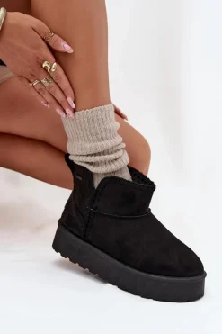 Big Star Shoes Śniegowce Damskie*Śniegowce Damskie Na Platformie Z Przeszyciami Big Star SS274128 Czarne Czarny